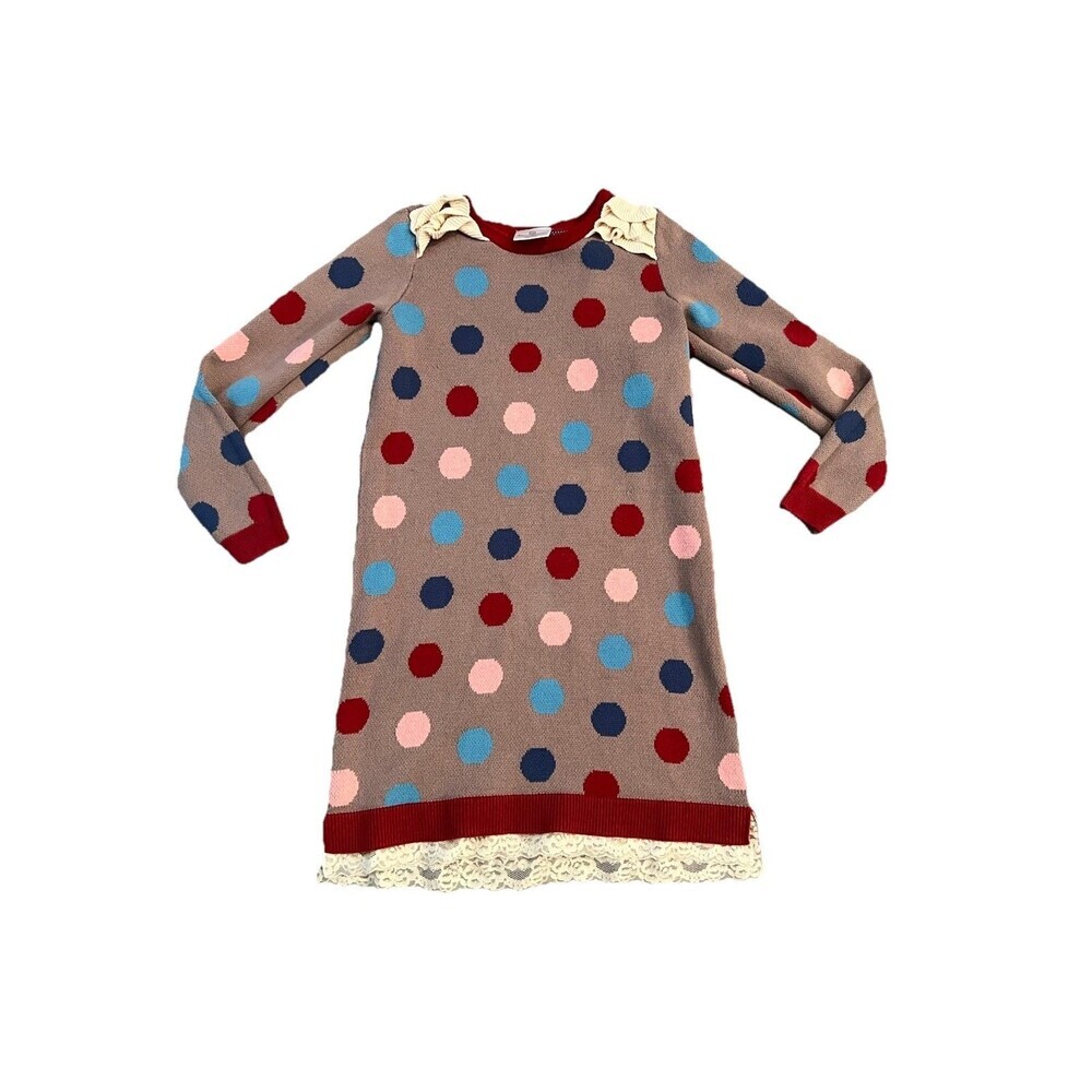 Hanna Andersson Girls Sweater Dress 140 Polka Dot 10 Lace Hem